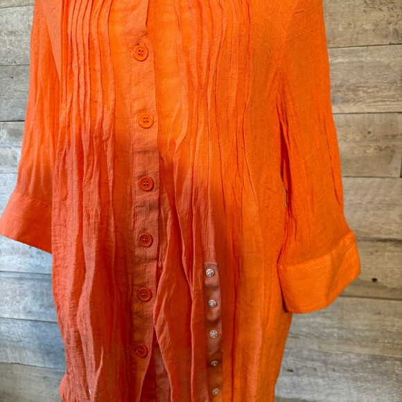 Papillon women’s orange button up roll tab sleeved tunic in size medium - Picture 5 of 12